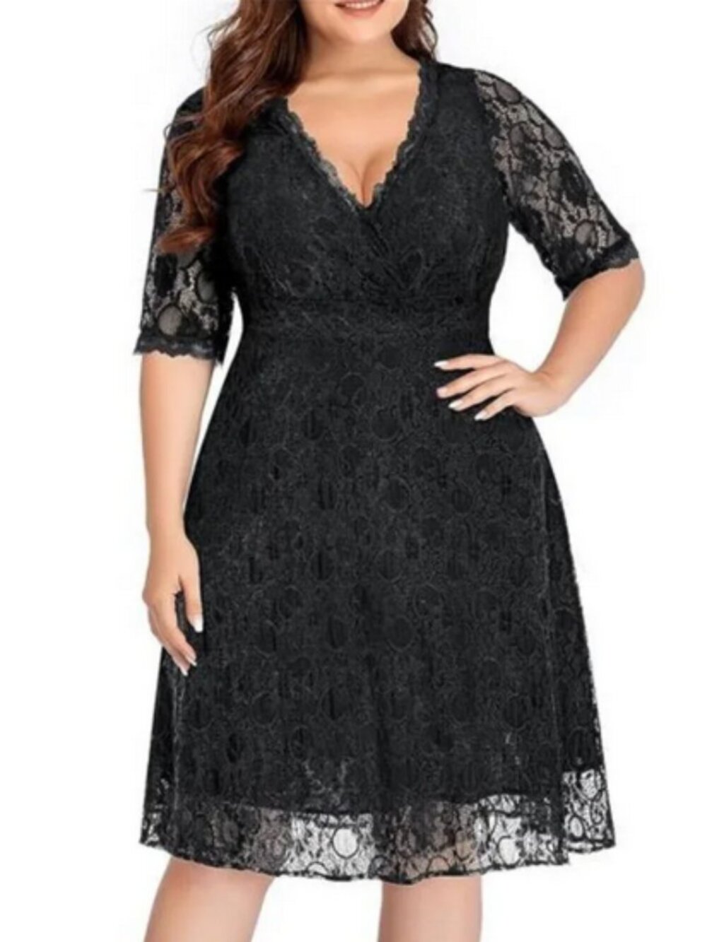 Espalia Women's Black Lace Knee Length Cocktail Dress, 3XL NWT